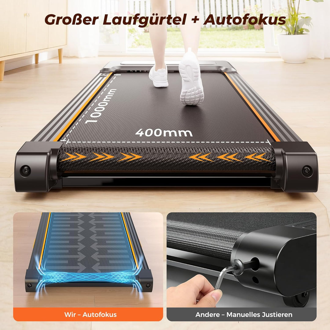 Walking Pad Steigung mit 12% Automatische, Dämpfung Laufbänder Schreibtisch mit Smart App, 2.5PS Mot