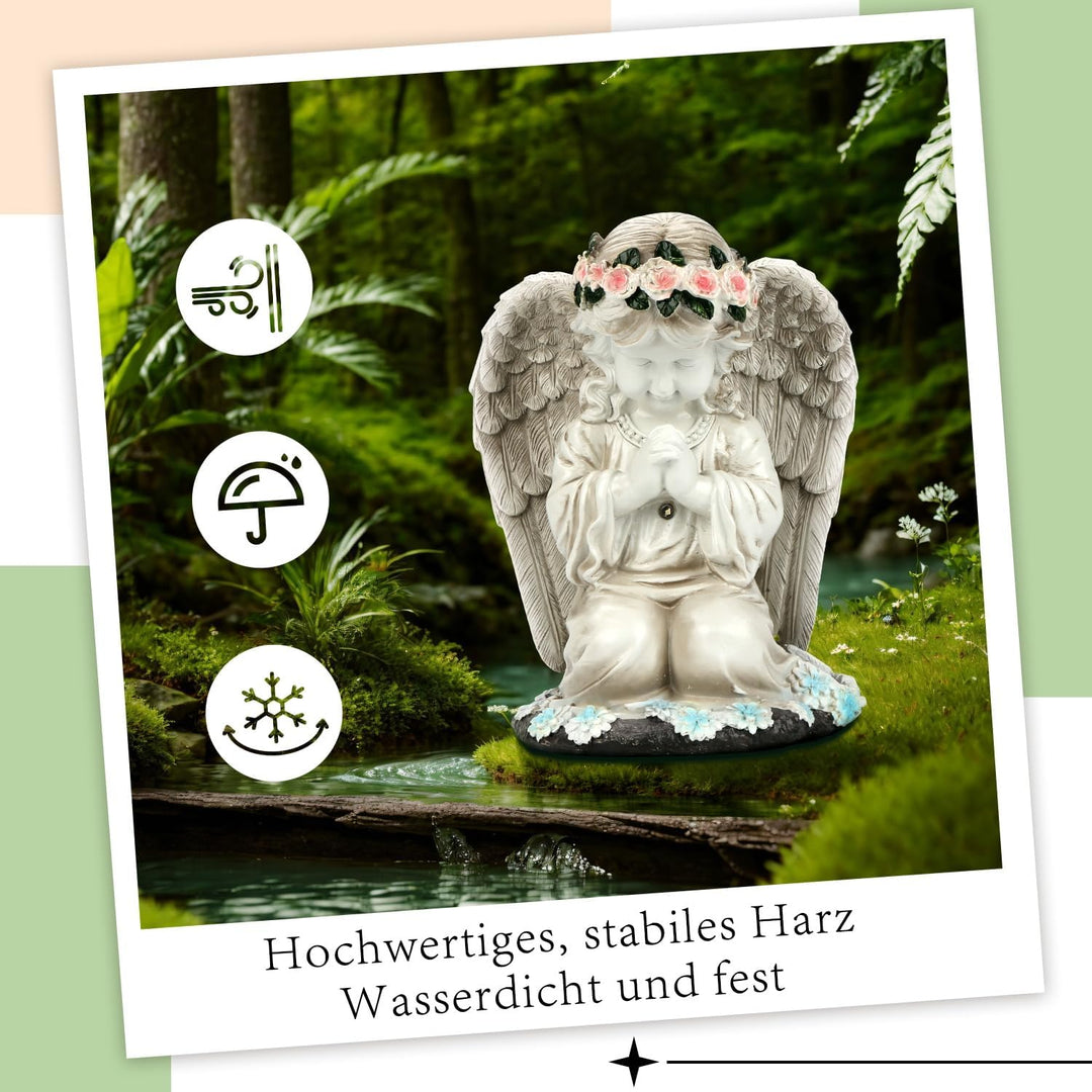 OBEISN Solar Engel Gartenstatuen, Grabschmuck Wetterfest Deko Für Draussen Wetterfest, Herbstdeko Ou