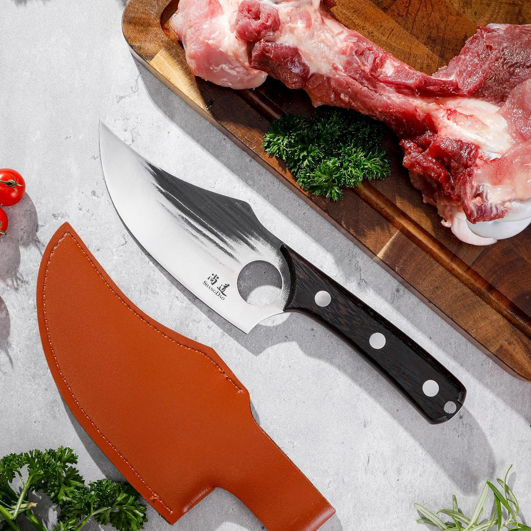 SHANGDAO Boningmesser, 15.3cm Wikingermesser für Fleischschnitt, mit hohem Kohlenstoffstahlhacker, g
