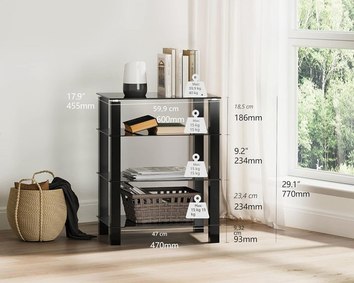 FITUEYES TV Rack HiFi Regal Audio Schrank Glas und Alu 600x455x770mm AS406002GB