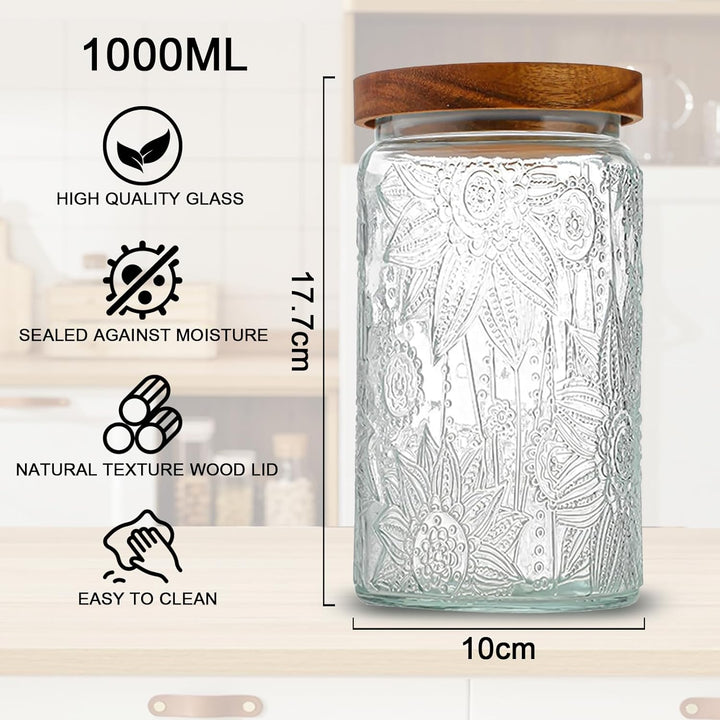 1000ML Vorratsdosen Glas mit Deckel 2er Set, Luftdichte Aufbewahrungsgläser Küche Gewürzgläser, Gros