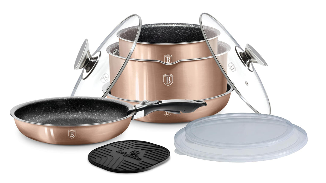 Berlinger Haus KOMPLET GARNKÃ“W 9-ele CLICK COOK BERLINGER HAUS METALLIC LINE ROSE GOLD BH-6147, Ros