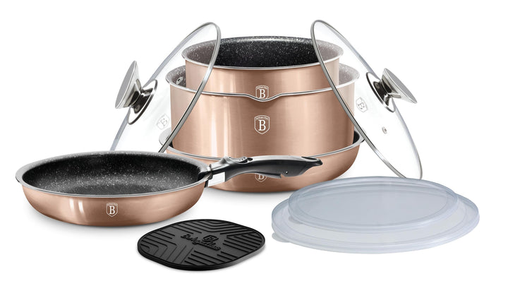 Berlinger Haus KOMPLET GARNKÃ“W 9-ele CLICK COOK BERLINGER HAUS METALLIC LINE ROSE GOLD BH-6147, Ros