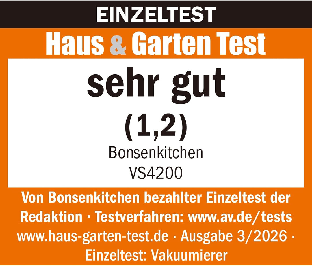 Bonsenkitchen Vakuumiergerät, 5mm Breitversiegelung auslaufsicher, Edelstahl, Einhand & Pulse Trocke