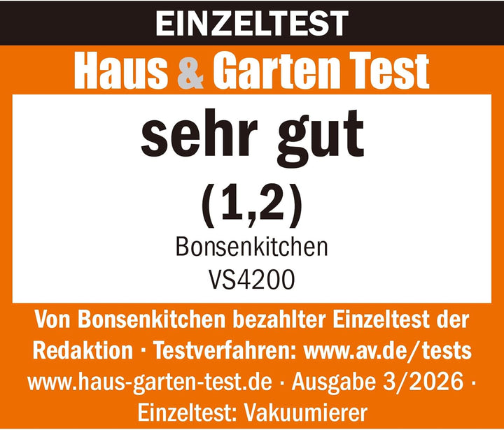 Bonsenkitchen Vakuumiergerät, 5mm Breitversiegelung auslaufsicher, Edelstahl, Einhand & Pulse Trocke