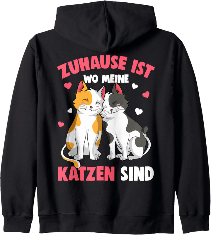 Zuhause ist wo meine Katzen sind Katze Damen Kinder Mädchen Kapuzenjacke