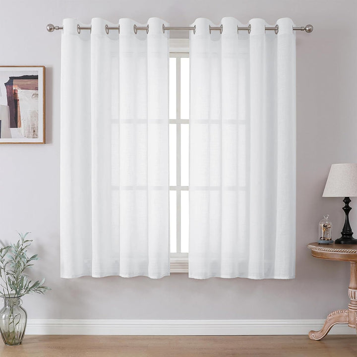 CUCRAF Leinenoptik Weiss Voile Vorhänge mit Ösen Halbtransparent Gardine für Schlafzimmer Wohnzimmer