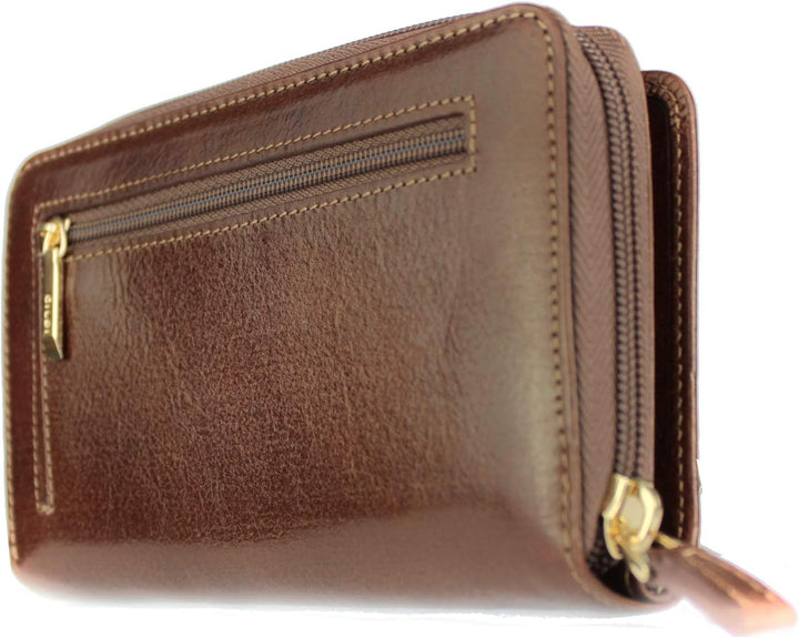 GIUDI ® Geldbörse Damen, Rindsleder, Vintage, Mittel-Gross, Mit vielen Fächern (Braun)