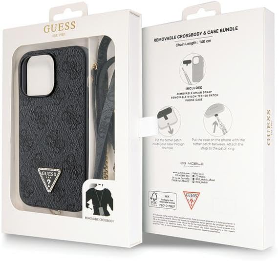 Guess GUHCP13LP4TDSCPK Hülle für iPhone 13 Pro / 13 6.1" Schwarz hardcase Crossbody 4G Metal Logo
