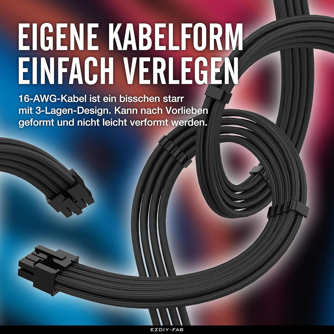 EZDIY-FAB Sleeved Cable - Kabelverlängerung für Stromversorgung mit Combs 24 Pin 8PIN 6PIN 4 + 4 Pin
