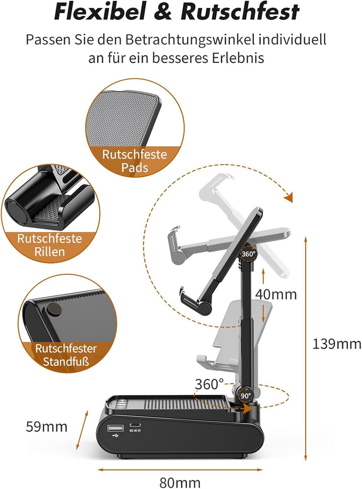 Rolgno Bluetooth Lautsprecher mit Handyständer, HD-Surround-Sound Bluetooth Box, Verstellbarer Handy