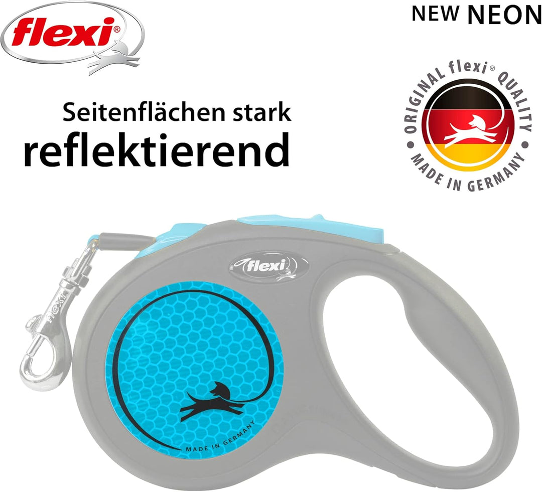 flexi® Neon S Gurt 5 m schwarz, neon-Blauer Gurt, reflektierende Seitenfläche, Roll-Leine für Hunde