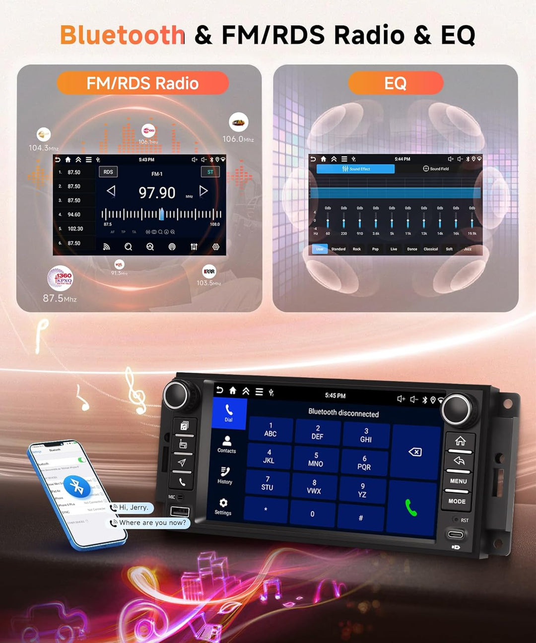 Rimoody 4G+64G Android Autoradio für Jeep Wrangler 2007-2018 Compass Grand Cherokee Commander Wirele