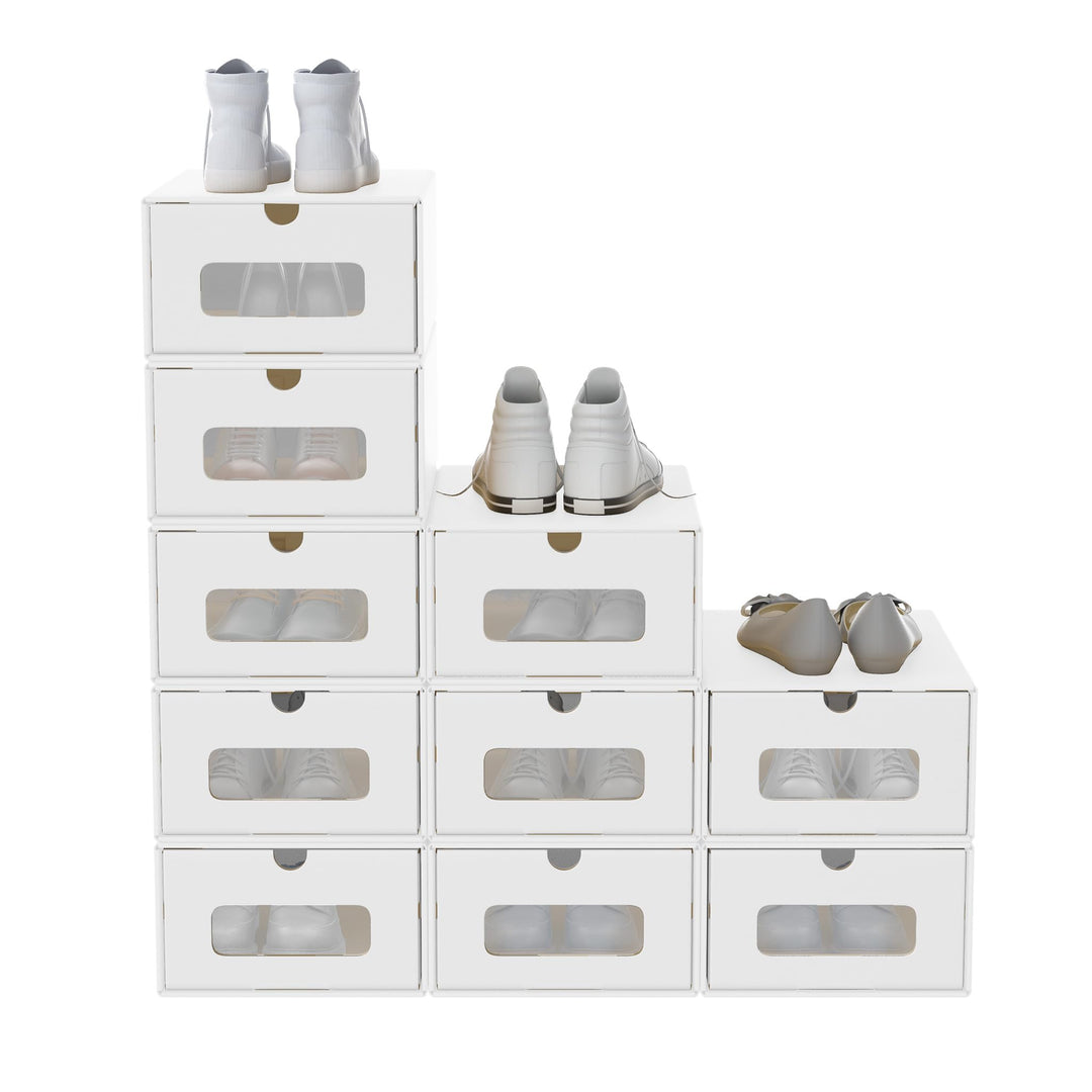 10x Schuhboxen Stapelbar Kraftpapier Schuhaufbewahrung Aufbewahrungsbox mit Deckel und Transparent S