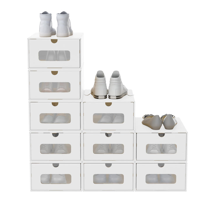 10x Schuhboxen Stapelbar Kraftpapier Schuhaufbewahrung Aufbewahrungsbox mit Deckel und Transparent S