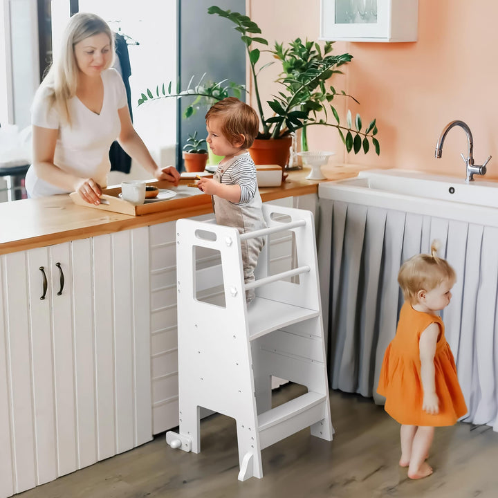 LUE BONA Lernturm für ab 1 Jahr,Kinderküchen Tritthocker mit Sicherheitsschienen,höhenverstellbarer