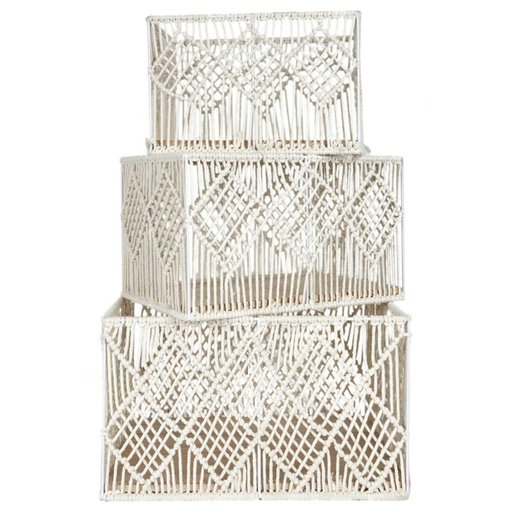 HOME DECO FACTORY, RG0022, X3 Boho Nesting Rectangular Basket - Practical and Elegant Decorative Sto