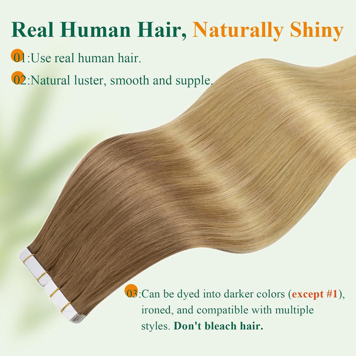 Easyouth Tape in Extensions Echthaar Ombre Extensions Echthaar Tape 45 cm Goldbraun Verblasst zu Gol
