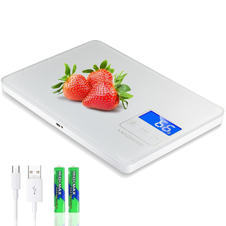 MegaWise Food Scale, 33lb wiederaufladbare digitale Küchenwaage, Gewicht Gramm und Unzen zum Kochen