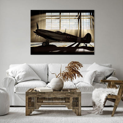 Bilder auf Leinwand 100x70cm Leinwandbild Airplain Hangar Flug historisch Gross Wanddeko Bild Schlaf