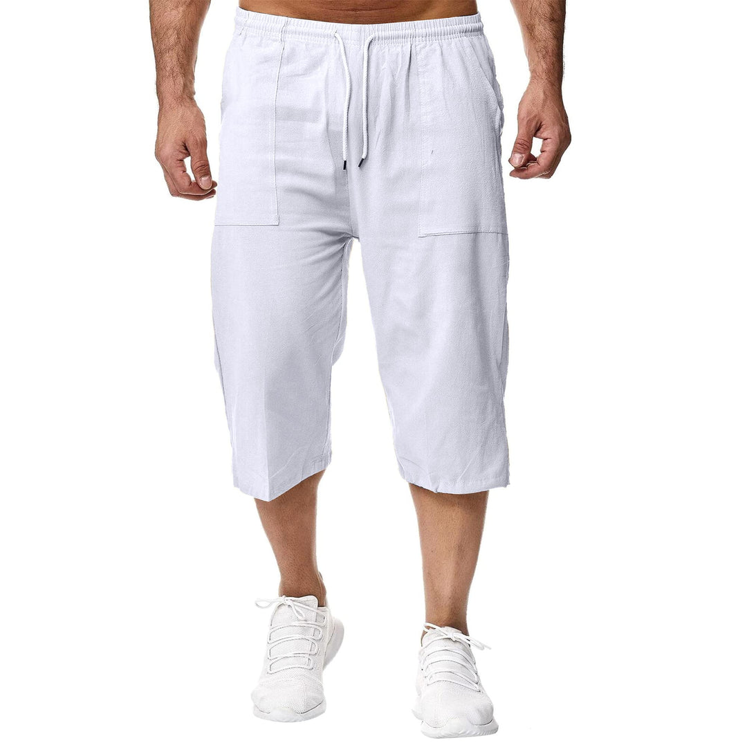 Remxi Herren-Shorts, 3/4-Leinen-Shorts, lockere Passform, Sommer, lässige Cargohose M Weiss, M Weiss