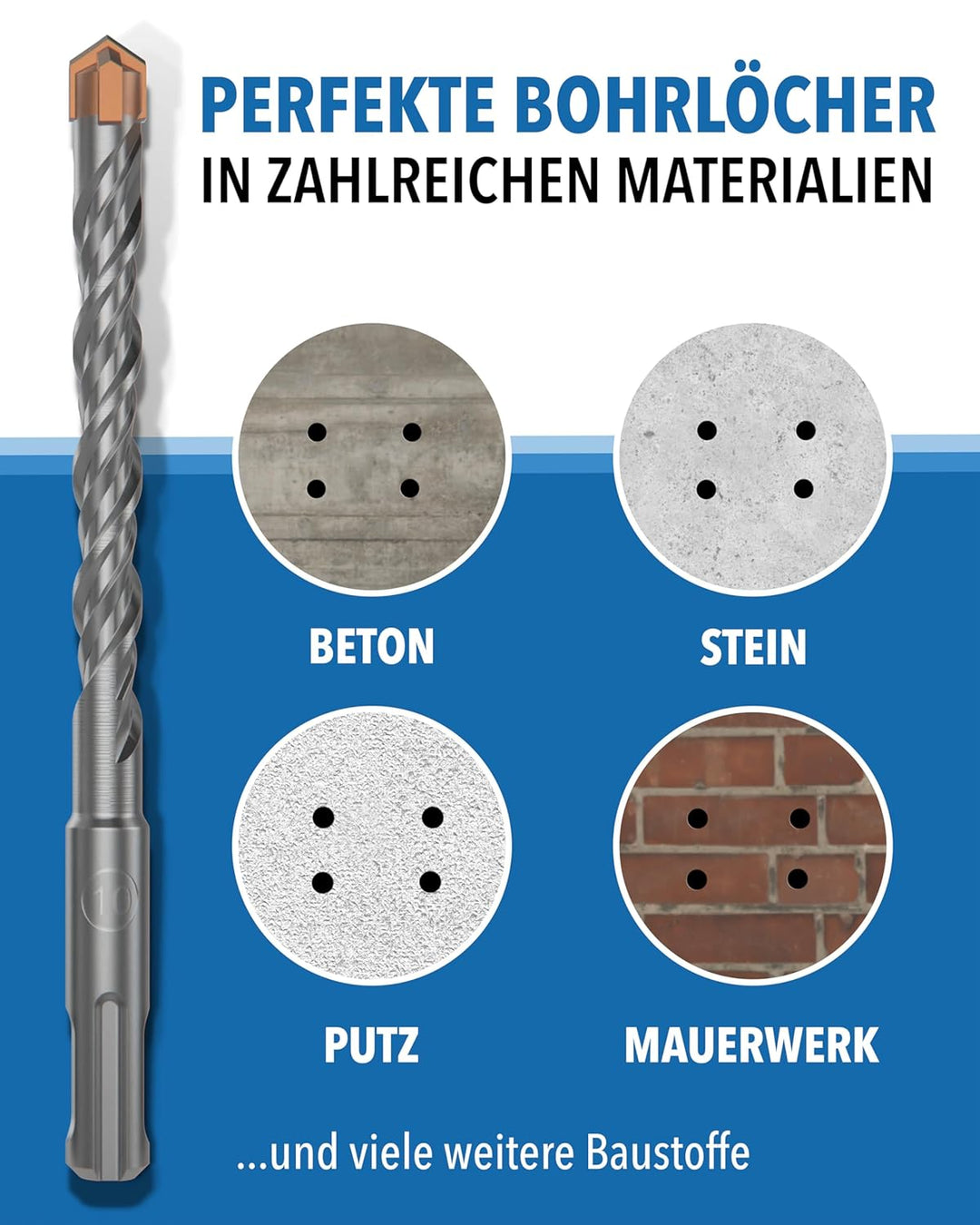 SDS Plus Betonbohrer – 7-teilig inkl. Kassette – Ø 5, 6, 6, 8, 8, 10, 12 mm x 156 mm – Profi Bohrset