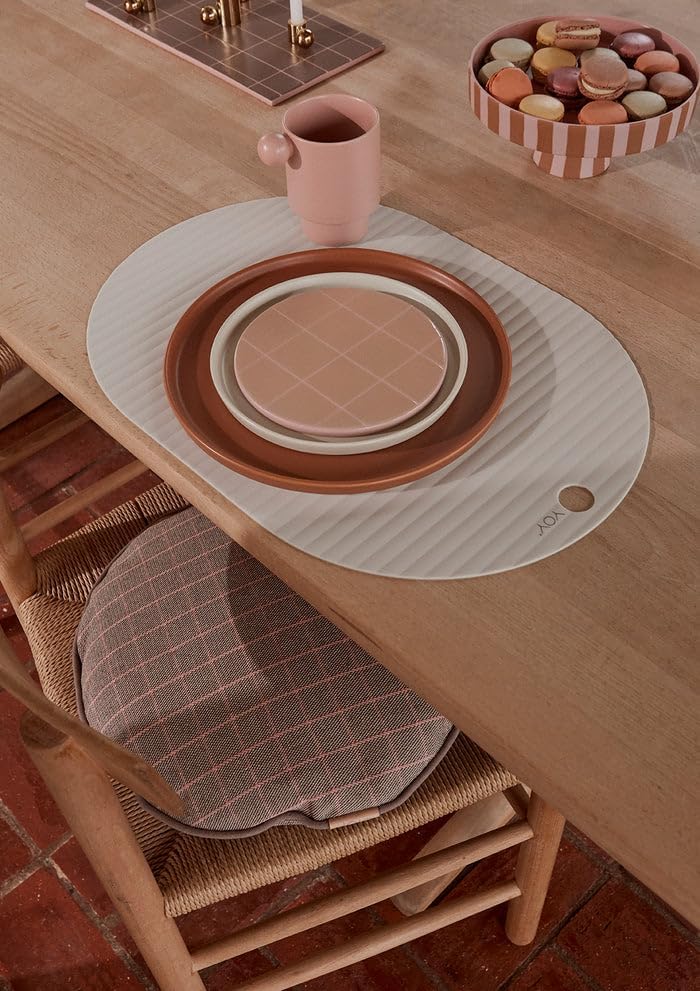 OYOY Living Toppu Tray Caramel Schale Dekoschale Rund Keramik Gestreift Braun Rosa 20x9 cm - LITAB11
