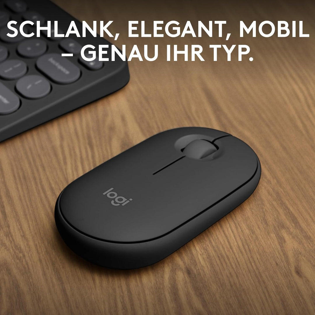 Logitech Pebble Mouse 2 M350s schlanke kabellose Bluetooth-Maus, mobil, leicht, anpassbare Taste, le