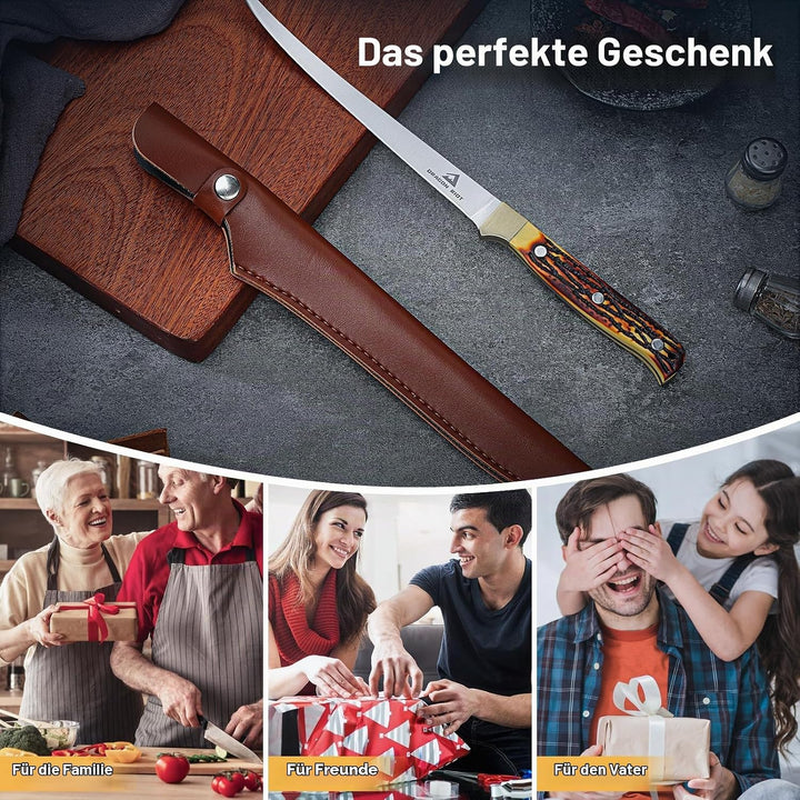 DRAGON RIOT Filetiermesser Fisch, 18.5 CM Fishing Edelstahl Fischmesser mit Anti-Rutsch-Griff，Ausbei