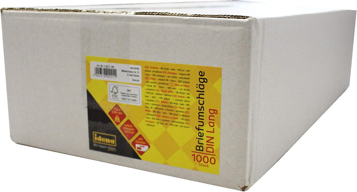 Idena 10221 - Briefumschläge mit Fenster DIN lang, 1000 Stück selbstklebend, Umschläge aus 75 g/m² F