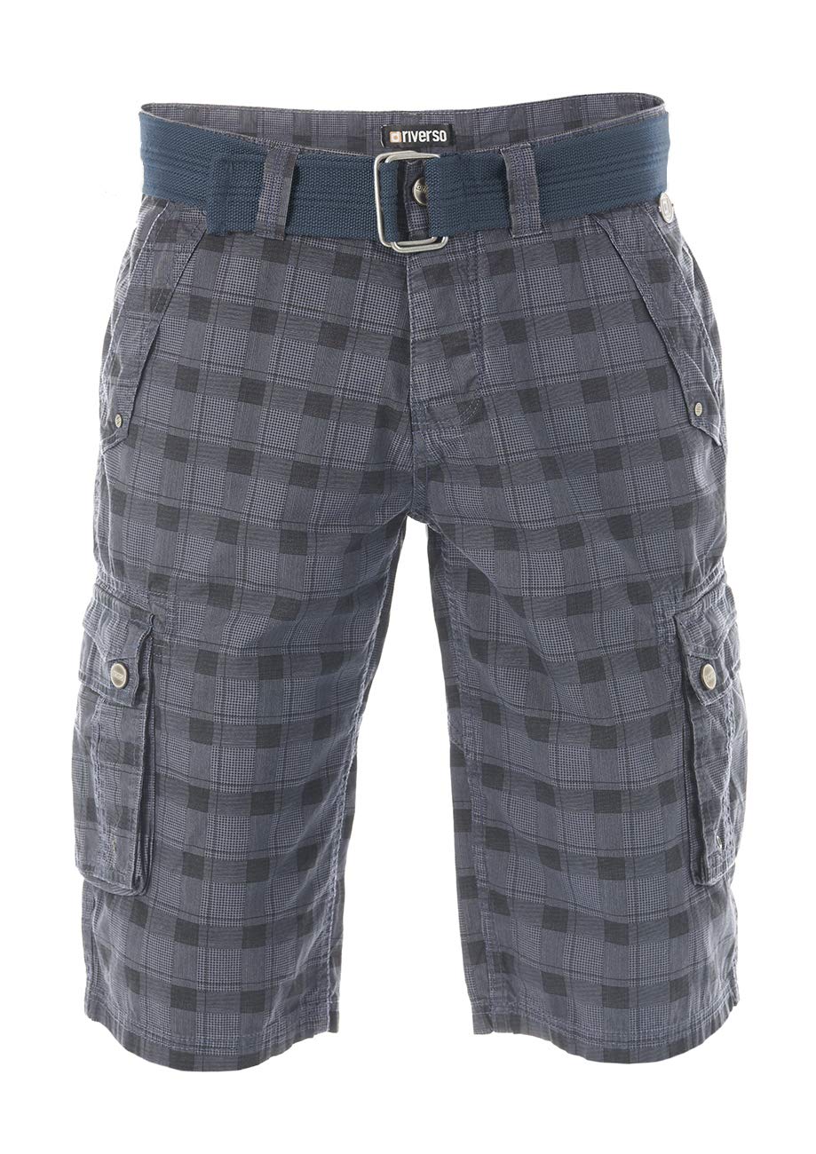 riverso Herren Cargo Shorts RIVAnton Regular Fit Gürtel Taschen Sommer Baumwolle Basic Kurze Kariert