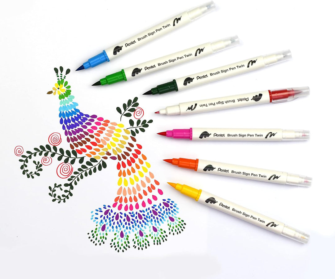 Pentel SESW30C-18 Brush Sign Pen Twin, 18-Farben-Set, Fasermaler mit zwei flexiblen Schreibspitzen,