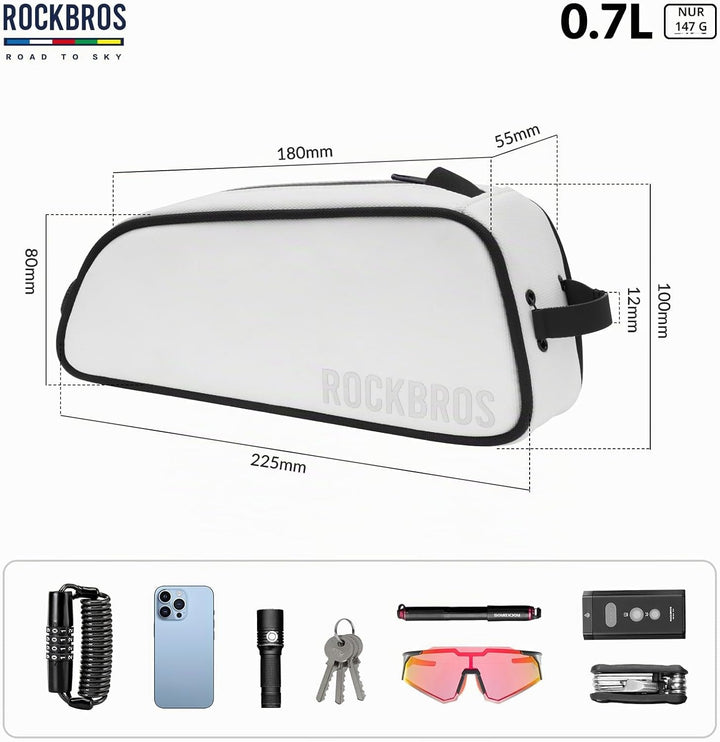 ROCKBROS Road to Sky Fahrrad Rahmentasche Wasserabweisend Oberrohrtasche 0,7L Reflektierend Fahrradt