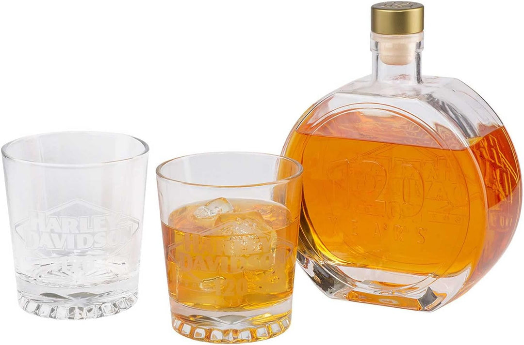 Harley-Davidson Dekanter/Whiskeygläser-Set zum 120. Jahrestag, limitierte Auflage