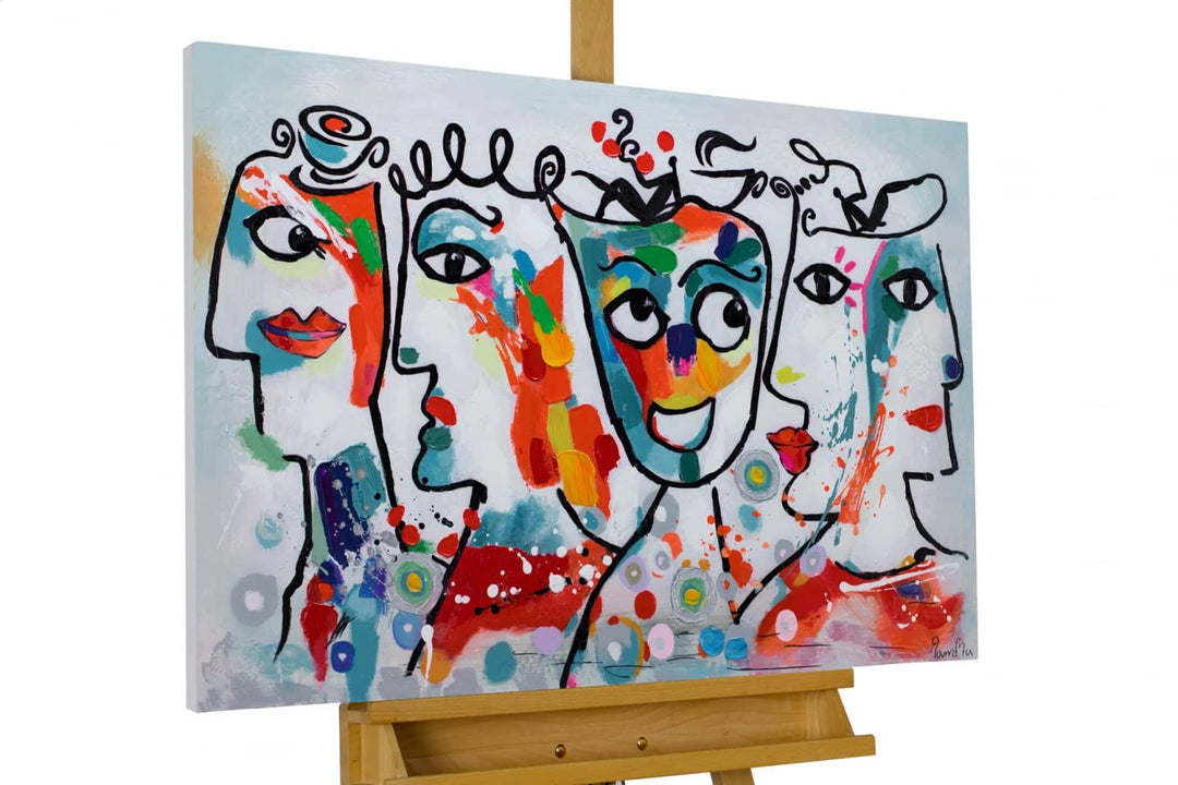 KunstLoft Leinwandbild | 100% HANDGEMALT | 90x60cm | Gemälde 'Kosmopoliten' | Gesicht | Bunt | Wandb