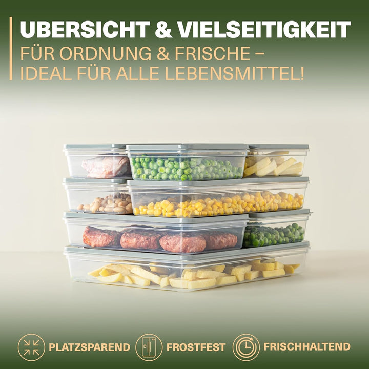 Viwares Stapelbare Frischhaltedosen 9er Set, Gefrierfach & Kühlschrank Organizer mit Deckel, Frostfe