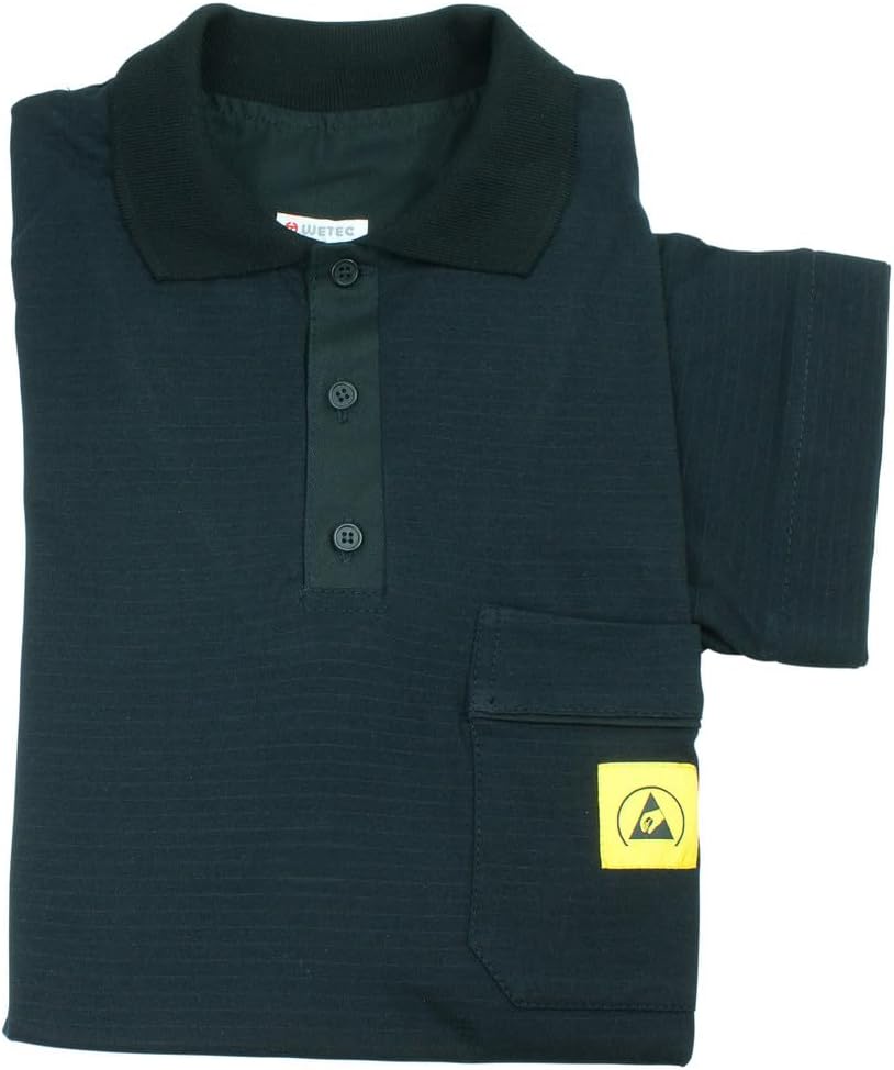 Wetec ESD-Polo-Shirt Light, mit schwarzem Kragen, Grösse S, schwarz (Unisex)