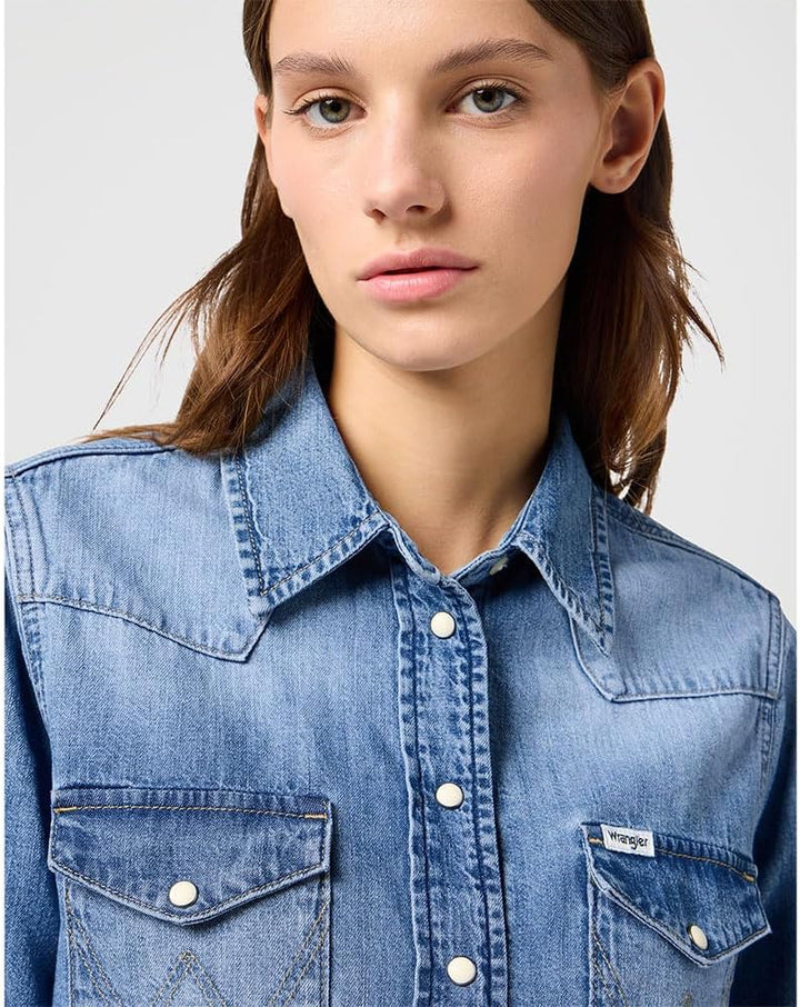 Wrangler Damen Heritage Shirt Shirt S Blue Melon Wash, S Blue Melon Wash