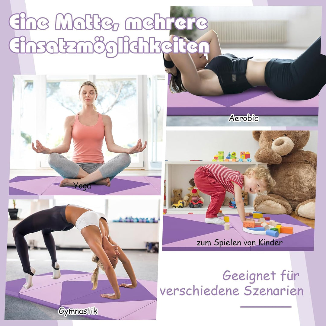 GYMAX Klappbare Turnmatte, tragbare Weichbodenmatte mit 2 Griffen, wasserdichte Gymnastikmatte mit K