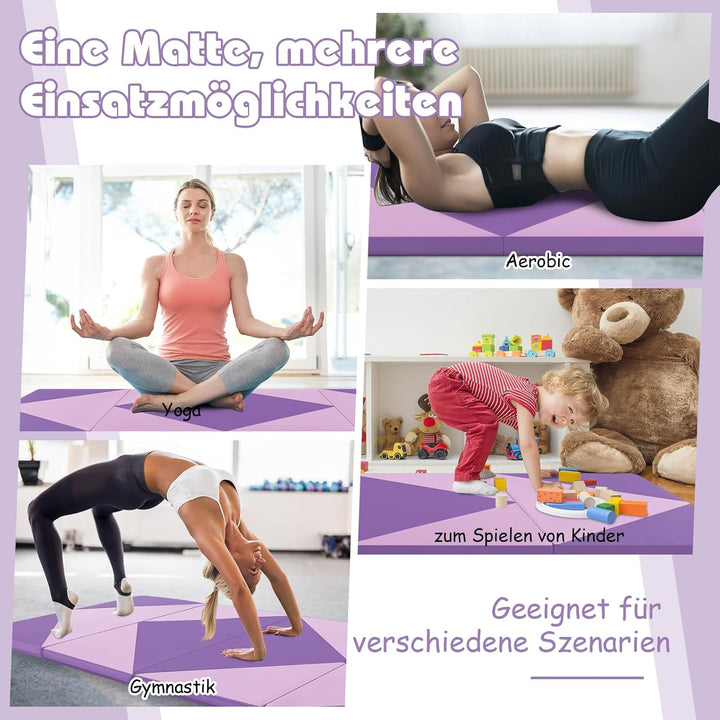 GYMAX Klappbare Turnmatte, tragbare Weichbodenmatte mit 2 Griffen, wasserdichte Gymnastikmatte mit K