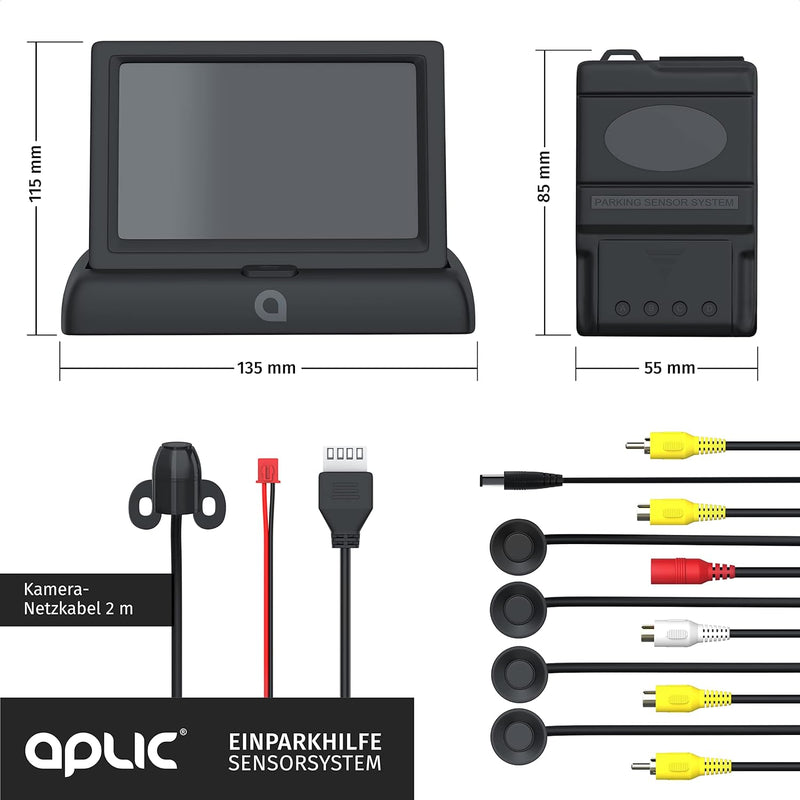 CSL - Rückfahrkamera mit Display Einparkhilfe Sensorsystem Set - Autokamera Rückfahrhilfe - 4,3 Zoll