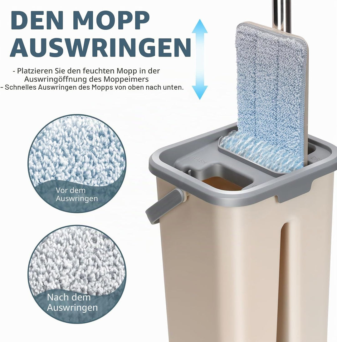 Wischmopp Set mit Eimer, Masthome Kompaktes Wischmopp und Eimer mit Auswringer, mit 3 Mikrofaser Wis