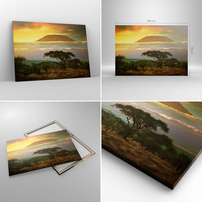 Bilder auf Leinwand 100x70cm Leinwandbild Safari Tierwelt Berg Kenia Gross Wanddeko Bild Schlafzimme