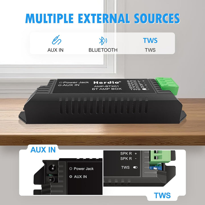 Herdio 2-Kanal Receiver System Bluetooth Home Audio AV-Receiver & -Verstärker für Passiv-Lautspreche