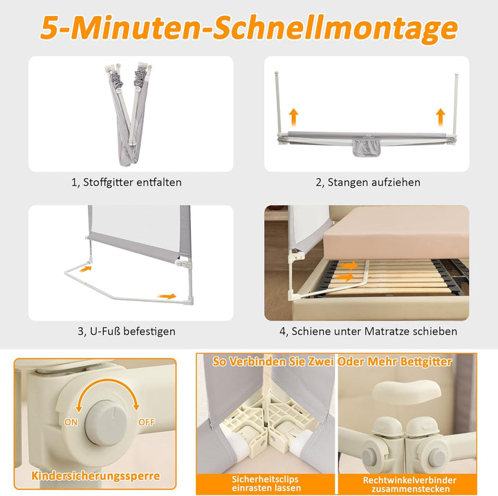 Bettgitter für Kleinkinder, Bettschutzgitter Kinderbettgitter für Kinder Babybettgitter Klappbar, Ki