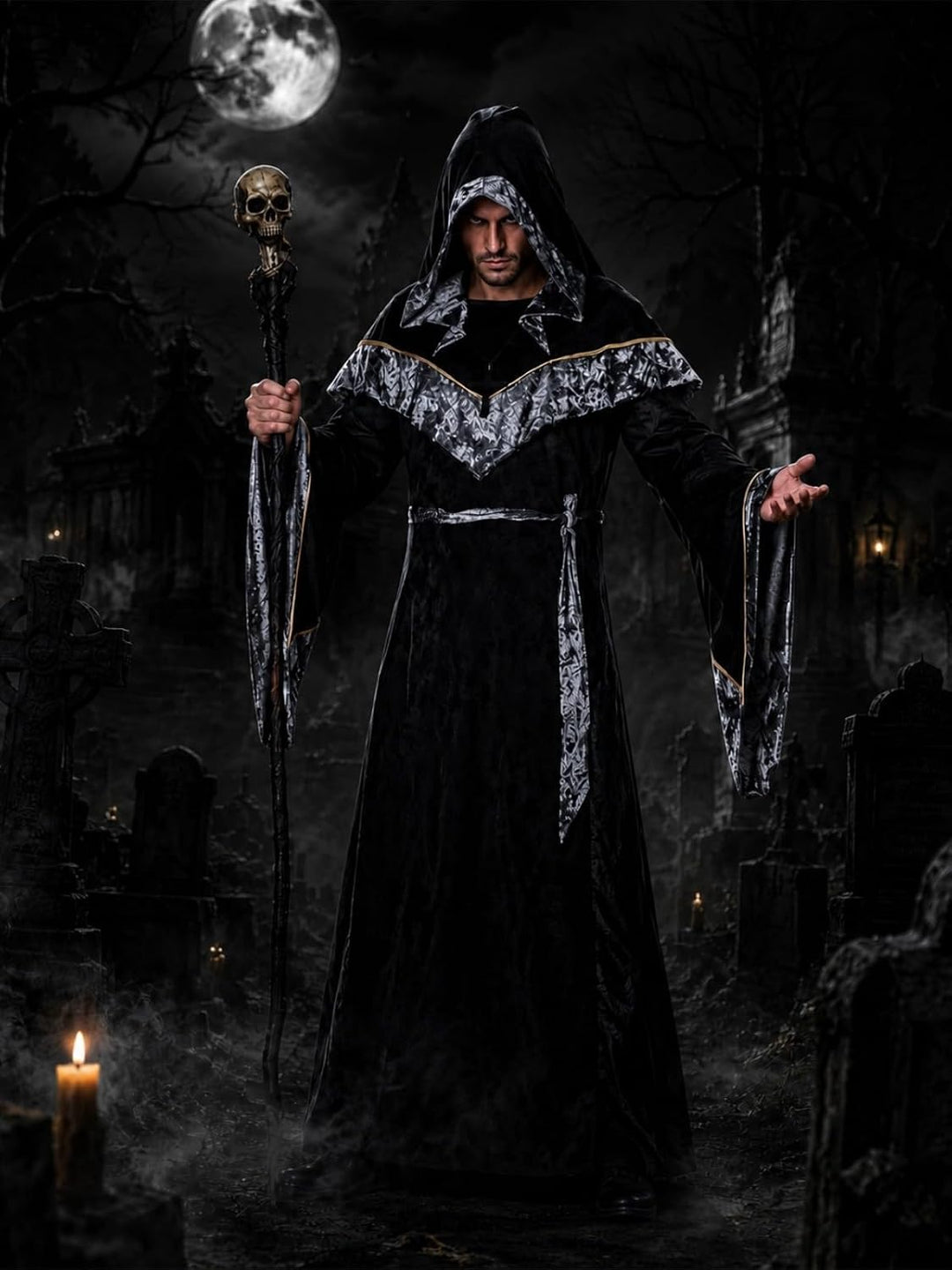 Mystische Zauberer Robe Halloween Cosplay Kostüme für Männer, Erwachsene Mittelalter Uniform Vintage