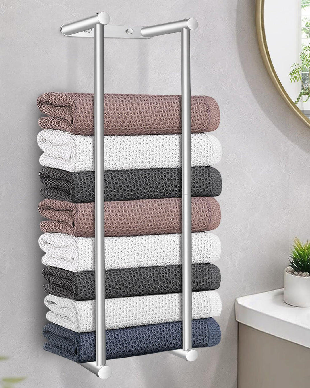 LIVEHITOP Handtuchhalter, Grosse Handtuchregal Silber Wand 75CM Edelstahl Hohe Kapazität Gästehandtu