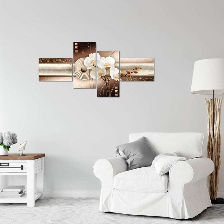 Runa Art Bild Modern Blumen Orchidee - Made in Germany - Wandbilder Sand Beige Braun 4 Teilig 205242