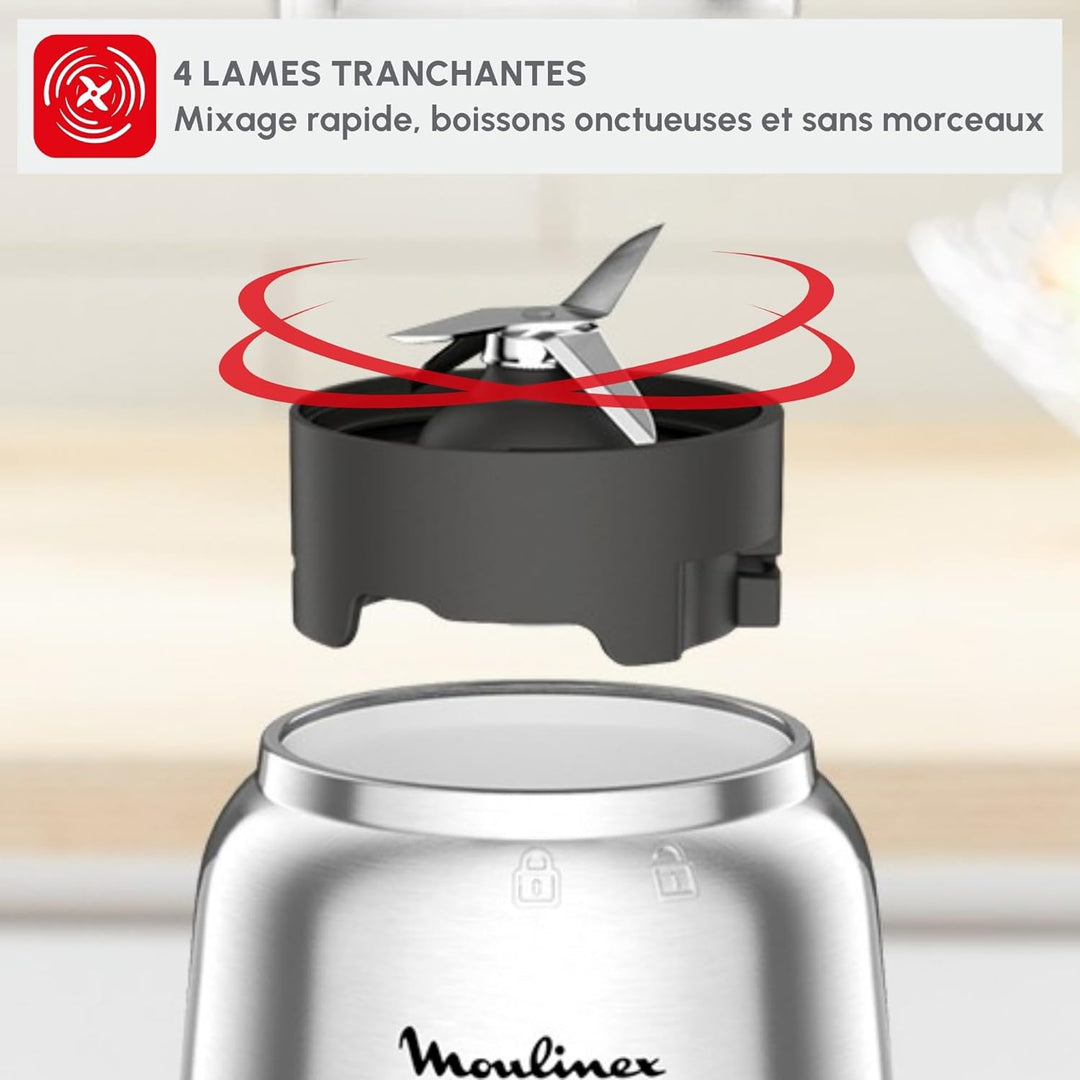 Moulinex Mix&Move Standmixer 2 Flaschen to go Tritan, kompaktes Design, herausnehmbarer Mixer, Einze