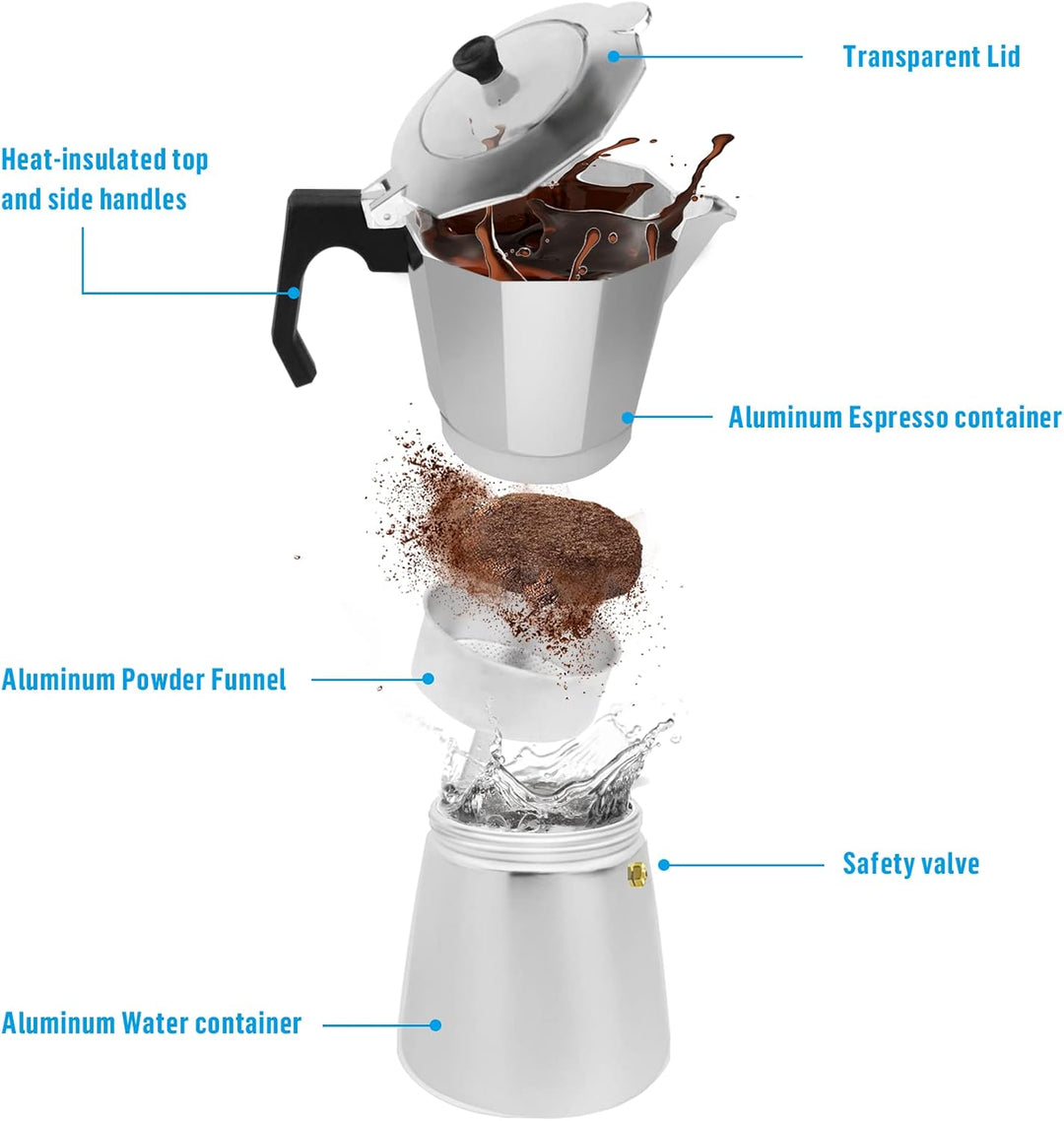 ACTIV CUISINE Espressokocher 14 Tassen aus Aluminium, Espressokanne Espresso Mokka Maker Mokkakanne